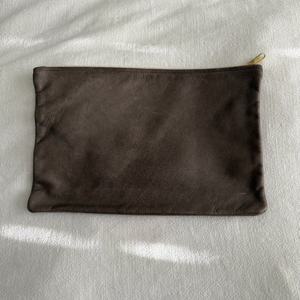 American Apparel Gray Leather  Zipper Clutch